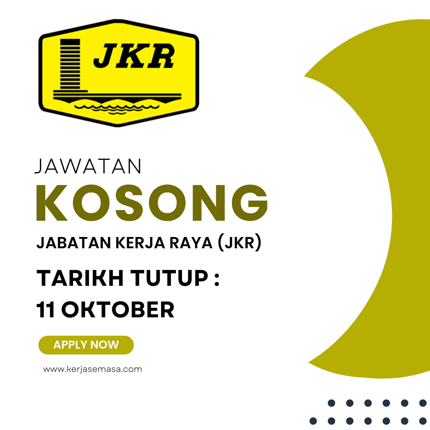 Jawatan Kosong JKR : Gaji RM1,900 – RM2,000 ~ Tutup 11 Oktober 2024