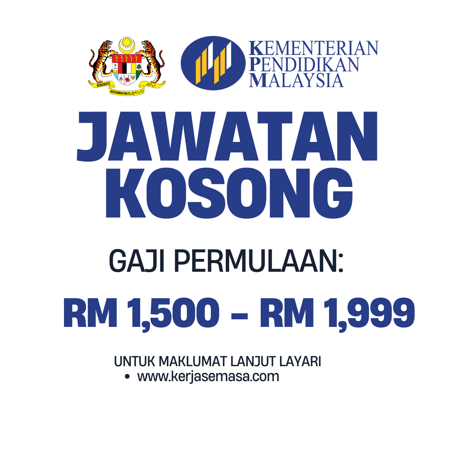 Jawatan Kosong KPM : Gaji RM1,500 - RM1,999 ~ Minima SPM Layak Memohon