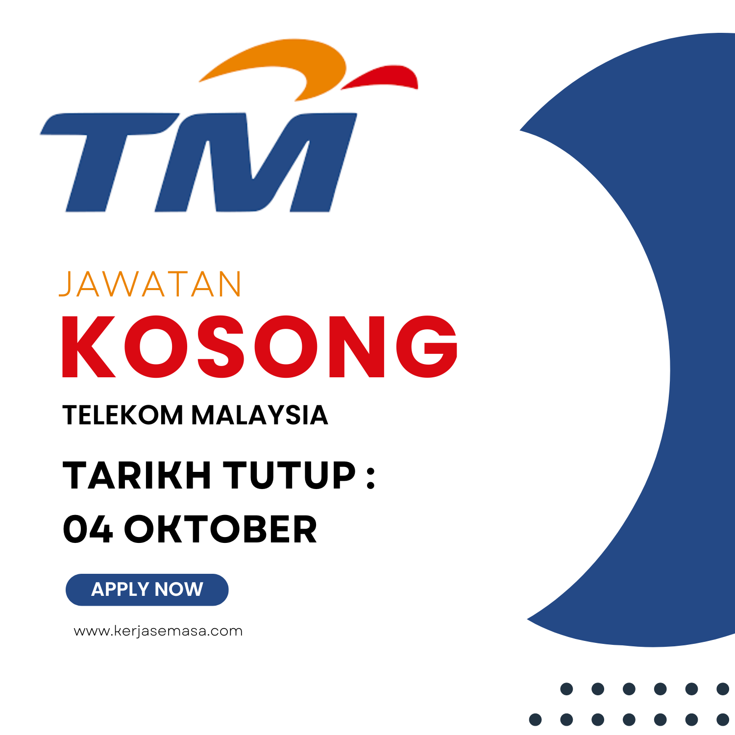 Jawatan Kosong TM : Gaji RM5,500 - RM9,400 ~ Hingga 4 Oktober